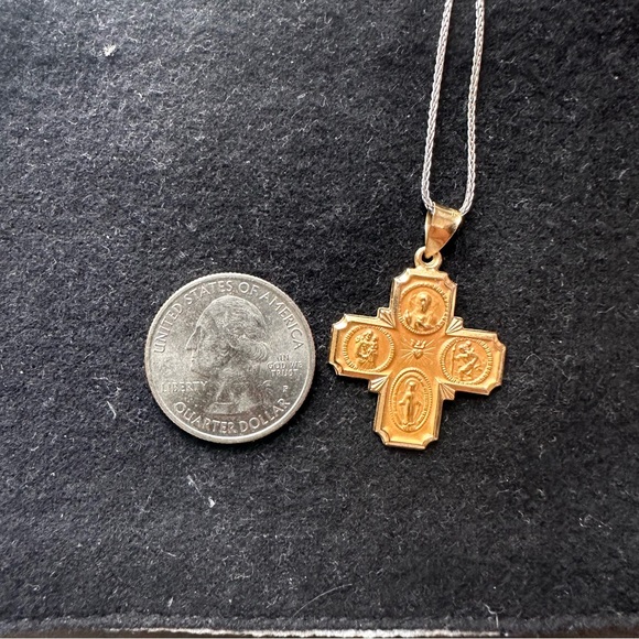 14K Gold Cross, Four way medal - Picture 4 of 5